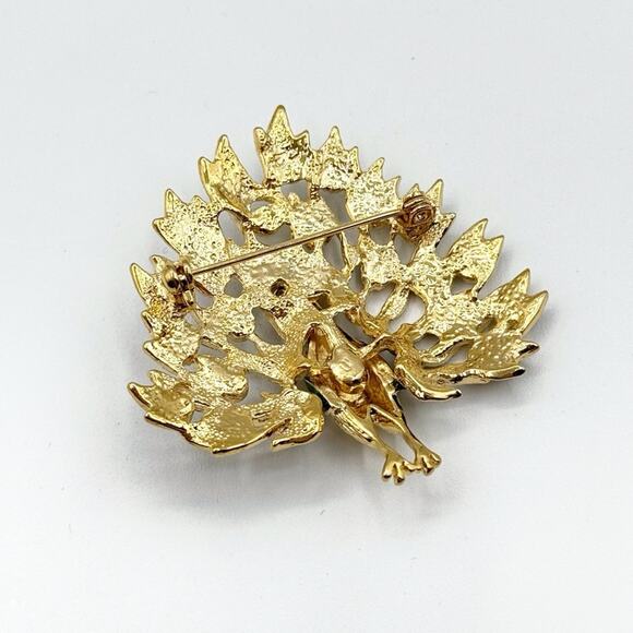 Vintage Gold Tone Peacock Bird Green Blue Pink Jeweled Rhinestone Pin Brooch - Picture 3 of 5